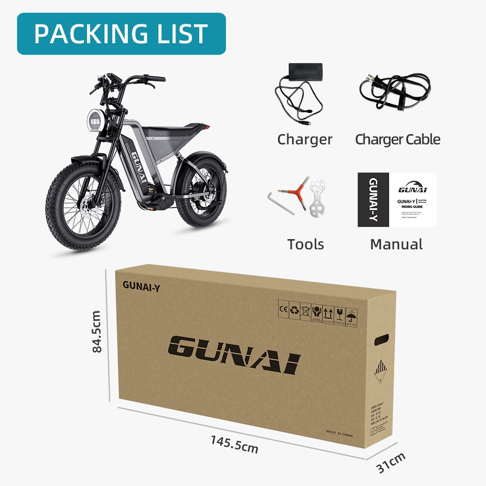 GUNAI-Y Electric Bike  1000W Motor  48V 18Ah Battery  20*4 0-inch Fat Tires  60km/h Max Speed  100km Range  Hydraulic Disc Brak