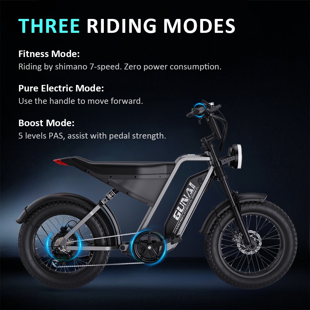 GUNAI-Y Electric Bike  1000W Motor  48V 18Ah Battery  20*4 0-inch Fat Tires  60km/h Max Speed  100km Range  Hydraulic Disc Brak