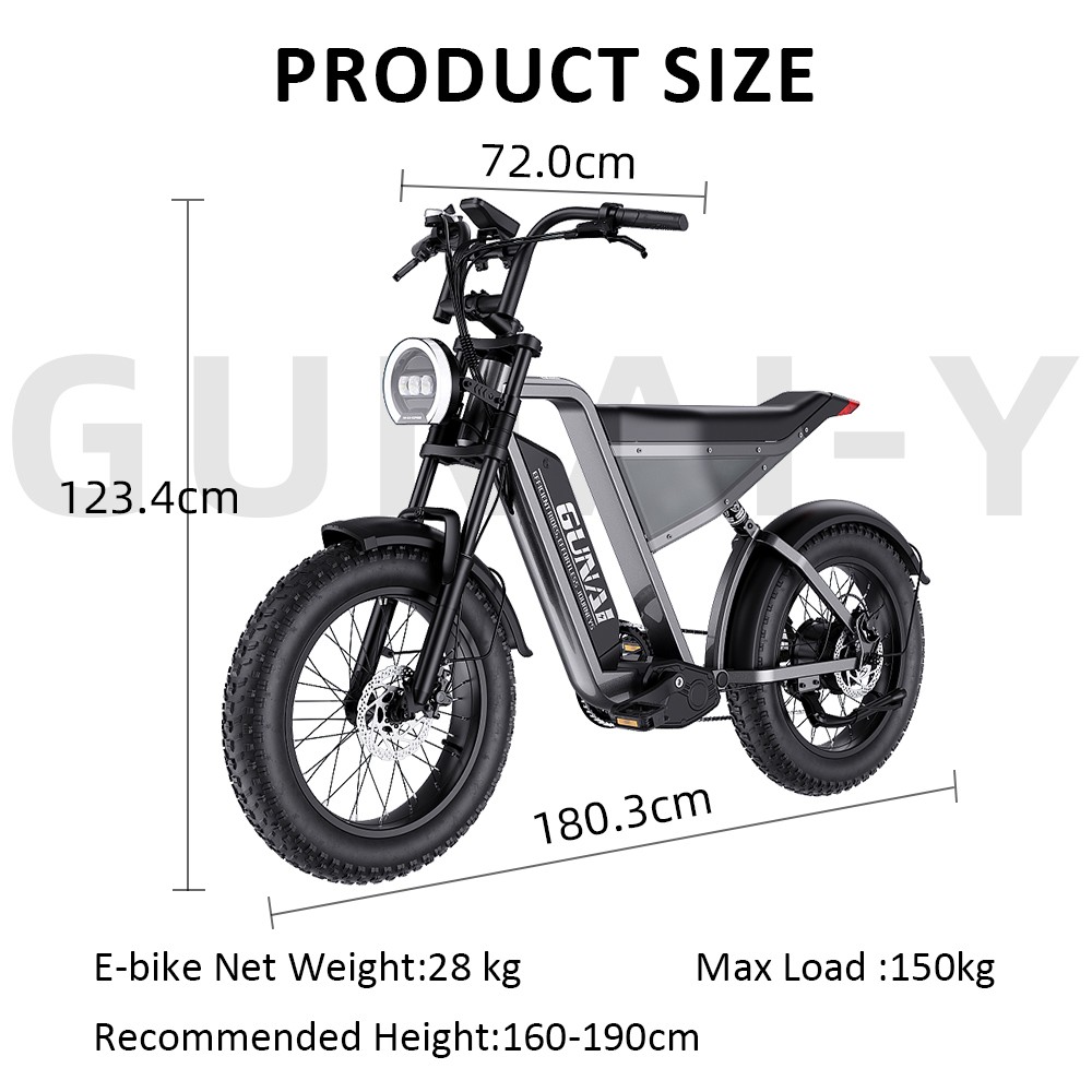 GUNAI-Y Electric Bike  1000W Motor  48V 18Ah Battery  20*4 0-inch Fat Tires  60km/h Max Speed  100km Range  Hydraulic Disc Brak