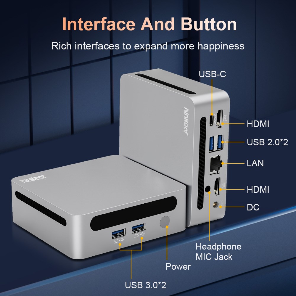 Ninkear N4 Mini PC  AMD Ryzen 7 4800U 8 Cores Max 4 2GHz  16GB RAM 512GB SSD  Type-C  8K   2*HDMI  4K  Triple Display  WiFi 6 B