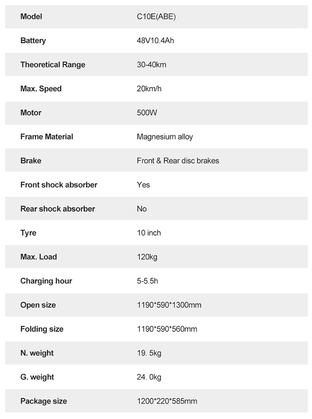 JOYOR C10E Electric Scooter  ABE Certification  500W Motor  48V 10 4AH Battery  10-inch Tires  20km/h Max Speed  40km Range  Fr