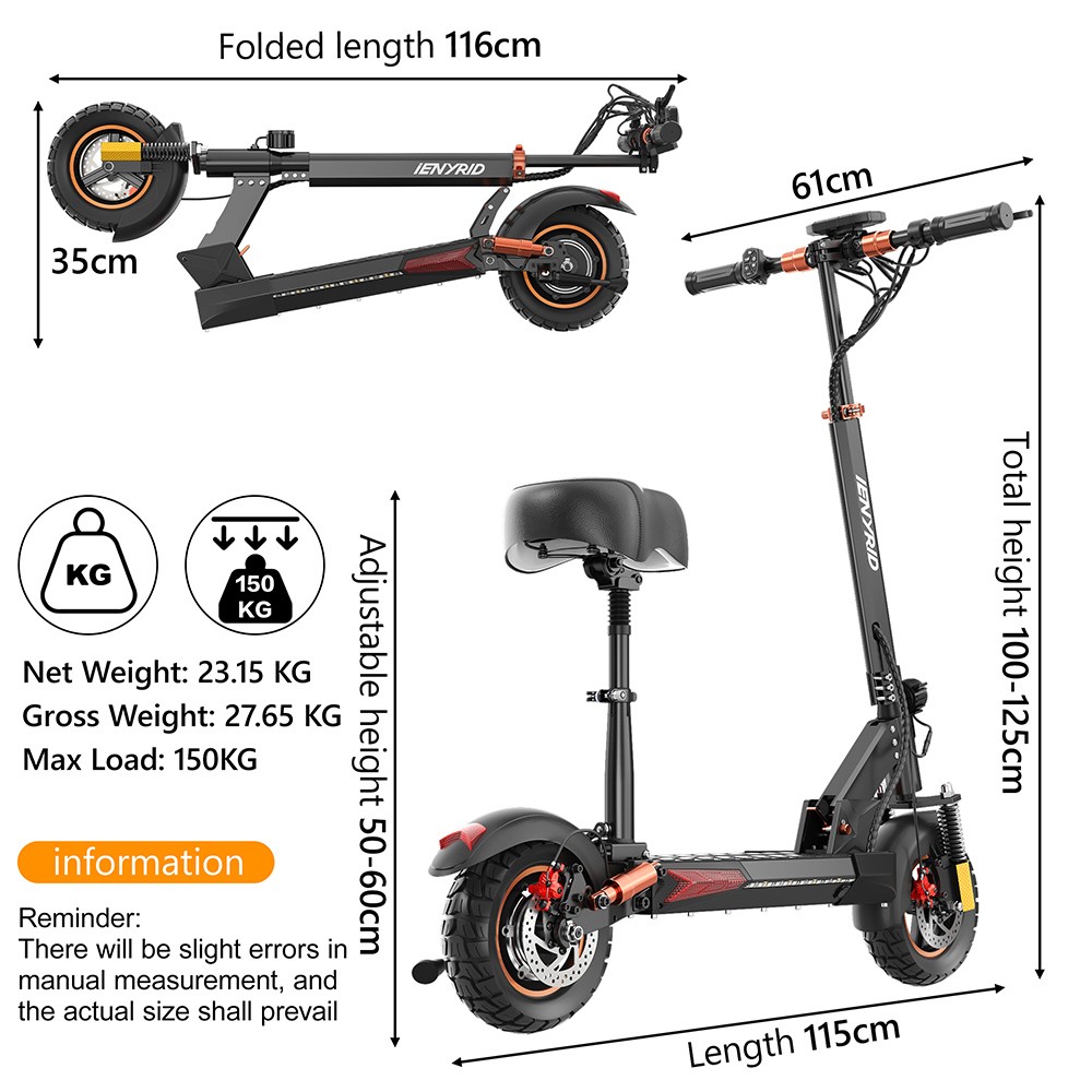 IENYRID M4 Pro S  Electric Scooter  800W Motor  48V 12 5AH Battery  10-inch Tire  45km/h Max Speed  20-30km Range  Dual Disc Br