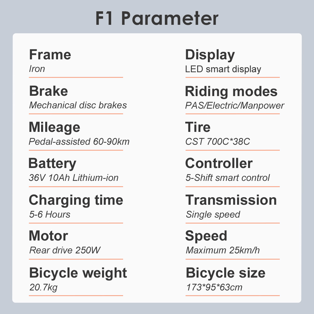 Fafrees F1 Electric Bike  250W Motor  36V 10AH Battery  CST 700C*38C Tires  25km/h Max Speed  90km Max Range  Dual Mechanical D