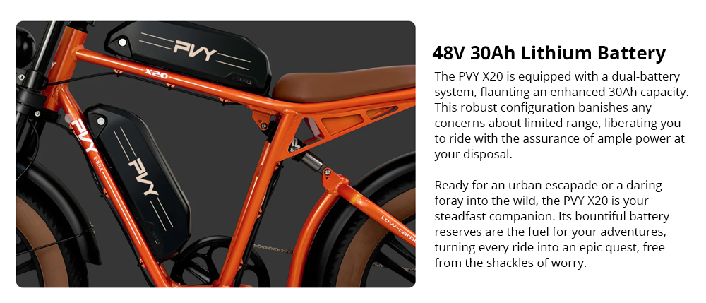 PVY X20 Electric Bike  1000W Motor  48V 30Ah Dual-battery  20*4 0'' Fat Tire  50km/h Max Speed  200km Max Range  Hydraulic Disc