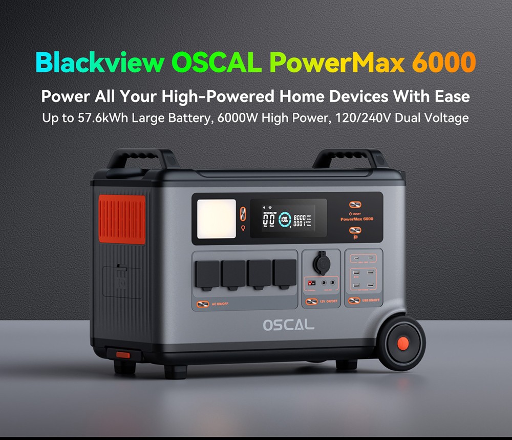 Oscal PowerMax6000 6000W Rugged Power Station  3600Wh to 57600Wh LiFePO4 Battery  14 Outlets  120V/240V Dual Voltage Output  35