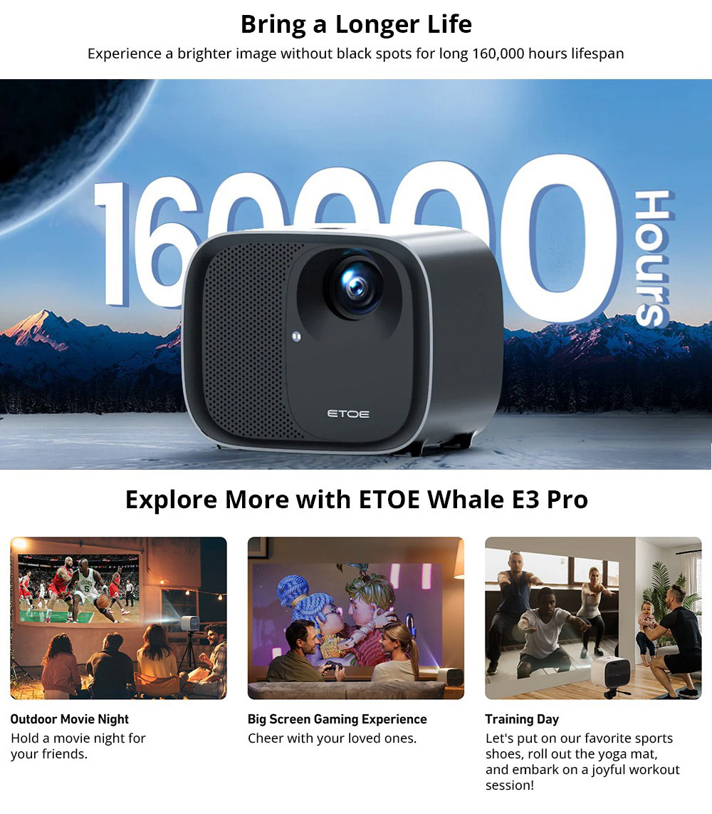 ETOE E3 Pro Projector  500 ANSI  Native 1080P  4K Decoding  Google TV  Auto Focus 