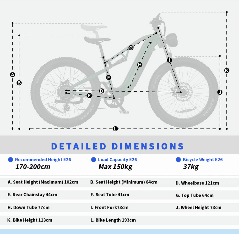 DUOTTS E26 Electric Bike  750W Motor  48V 20Ah Battery  26*4 0 inch Tires  55km/h Max Speed  120km Max Speed  Hydraulic Disc Br