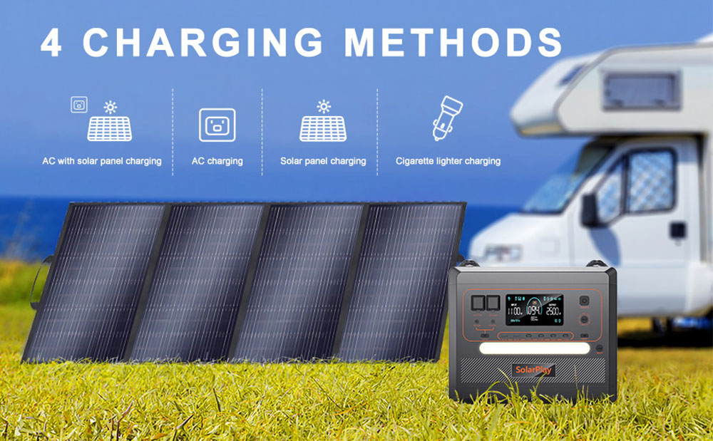 SolarPlay Q2402M Portable Power Station  2304Wh 2500W LiFePO4 Battery  1100W Input Power  12 Output  Full Charge in 1 5H