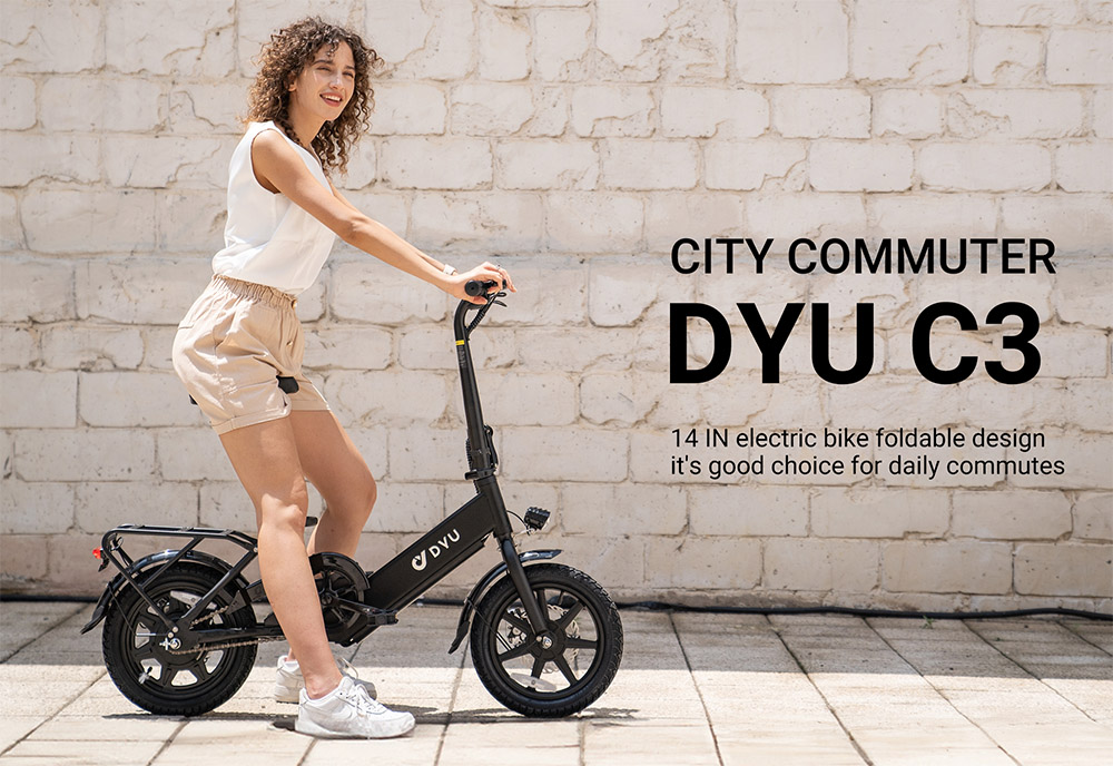 DYU C3 Folding Electric Bike  250W Motor  36V 7 5AH Battery  14 Inch Tires  25km/h Max Speed  37km Range  Front 