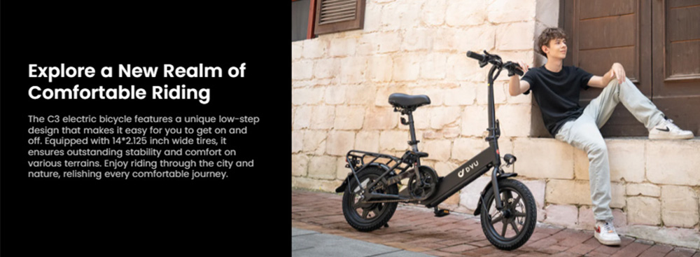 DYU C3 Folding Electric Bike  250W Motor  36V 7 5AH Battery  14 Inch Tires  25km/h Max Speed  37km Range  Front 