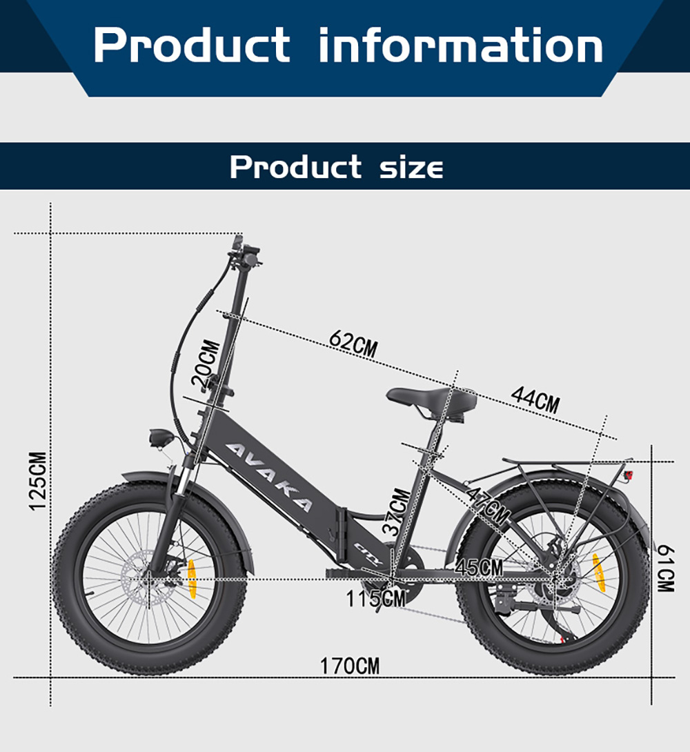 AVAKA K300 Folding Electric Bike  350W Motor  36V 16Ah Battery  20*3 0 inch Tires  31km/h Max Speed  100km Range  Front 