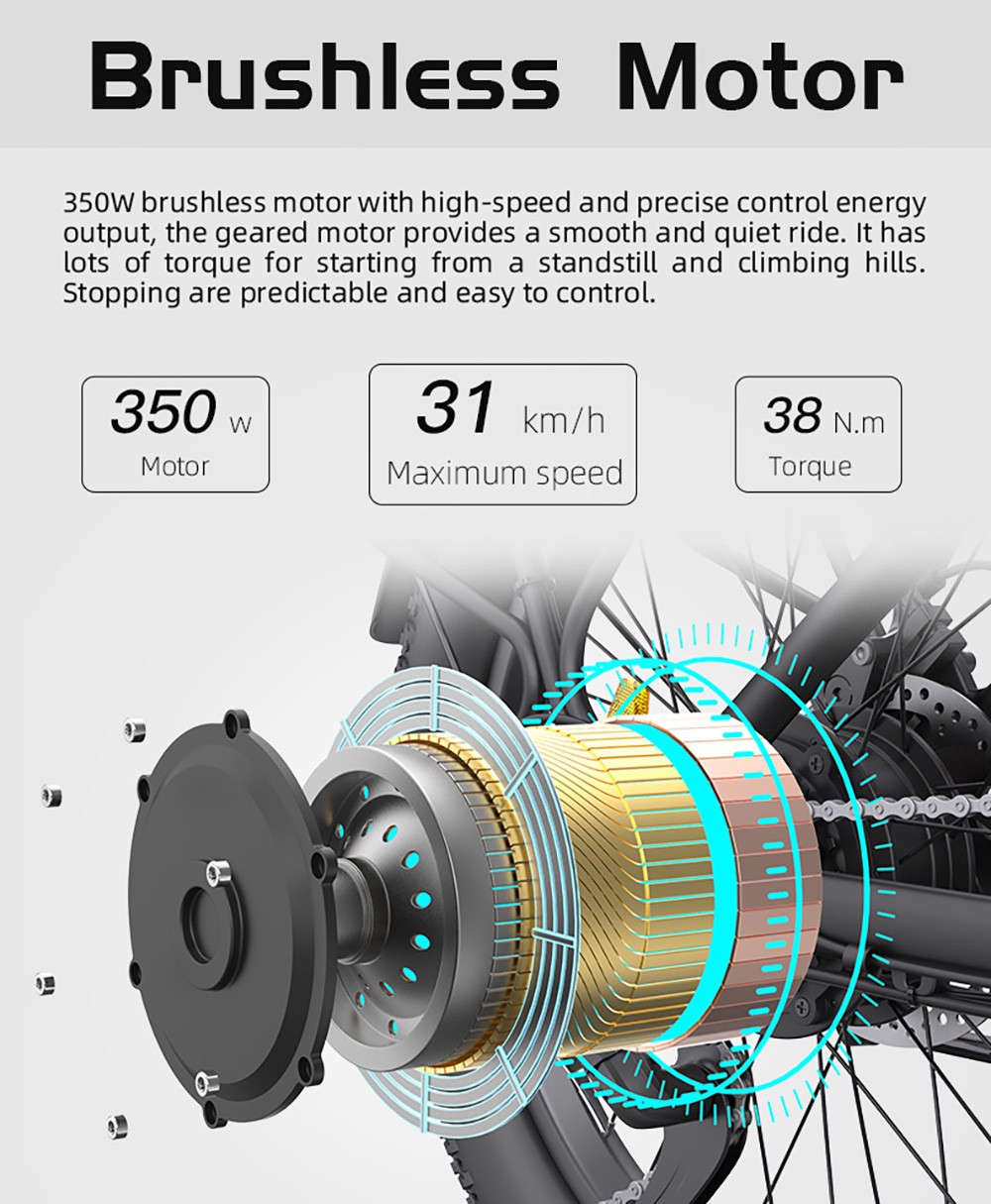 AVAKA K300 Folding Electric Bike  350W Motor  36V 16Ah Battery  20*3 0 inch Tires  31km/h Max Speed  100km Range  Front 