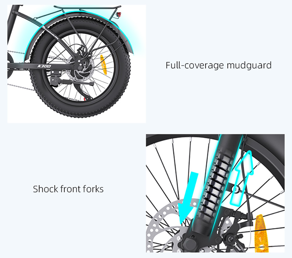 AVAKA K300 Folding Electric Bike  350W Motor  36V 16Ah Battery  20*3 0 inch Tires  31km/h Max Speed  100km Range  Front 