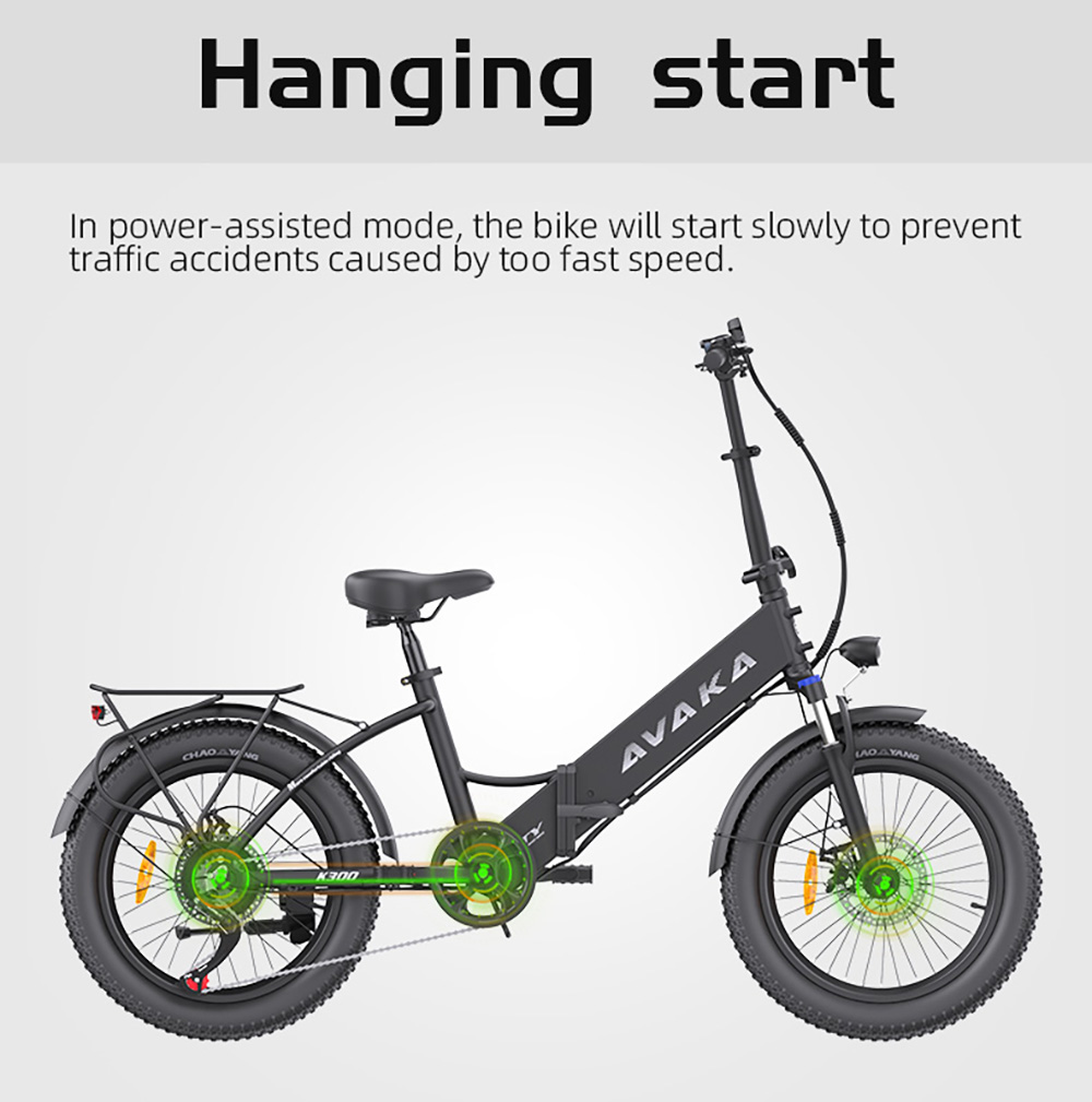 AVAKA K300 Folding Electric Bike  350W Motor  36V 16Ah Battery  20*3 0 inch Tires  31km/h Max Speed  100km Range  Front 