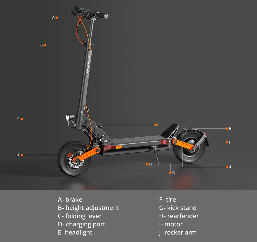 Joyor S8 Electric Scooter  600W Motor  48V 26AH Battery  10 Inch Tires  25km/h Max Speed  90km Range  Dual Mechanical Disc Brak