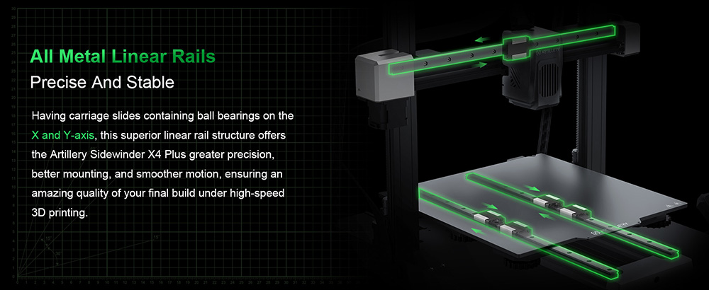 Artillery Sidewinder X4 Plus 3D Printer  500mm/s Print Speed  300*300*400mm Build Volume  XY-Metal Linear Guide Rail  Auto Leve