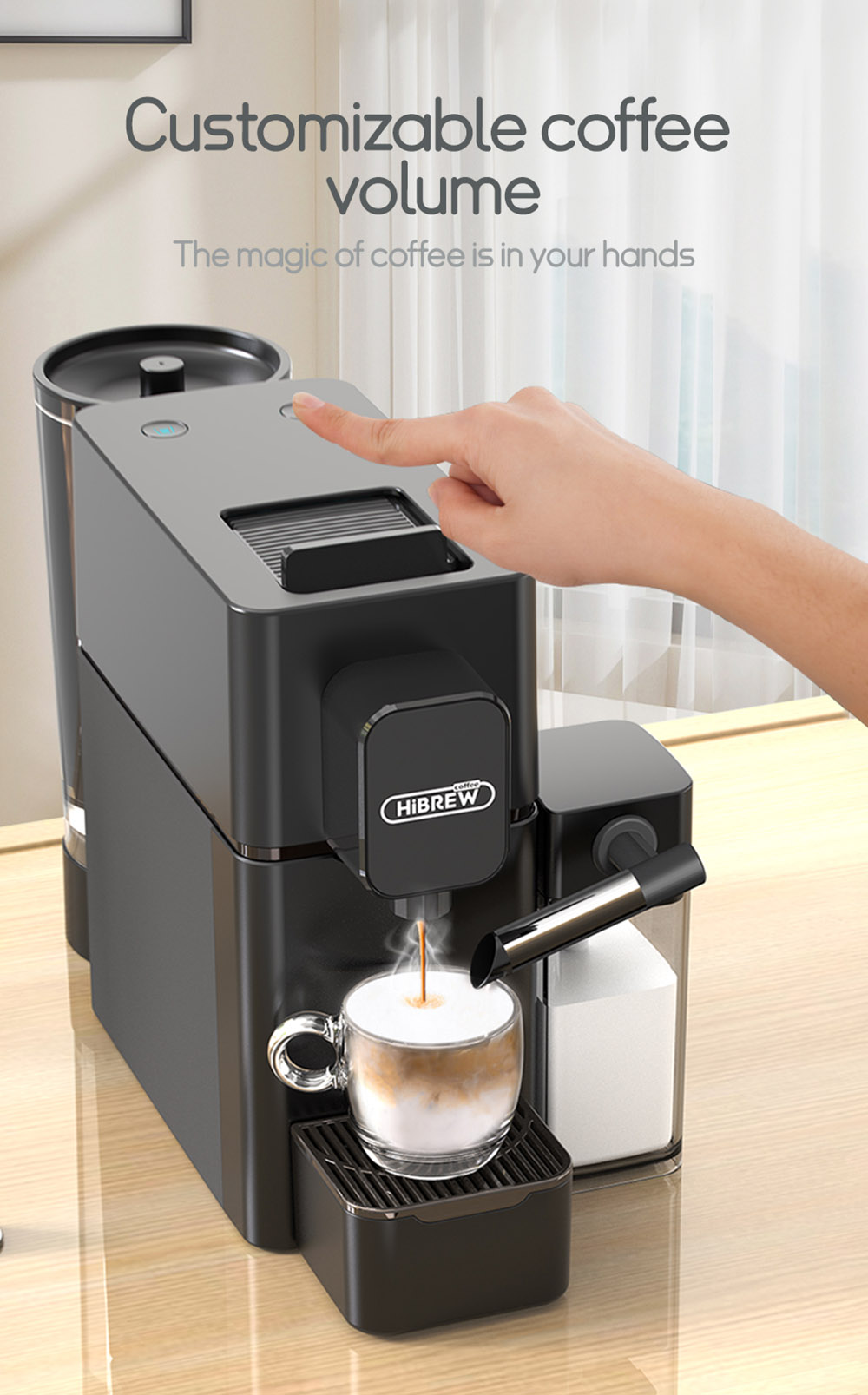 HiBREW H15 Nes Capsule Coffee Machine  20 Bar High-pressure Extraction  Removable Milk Tank  Adjustable Temperature 