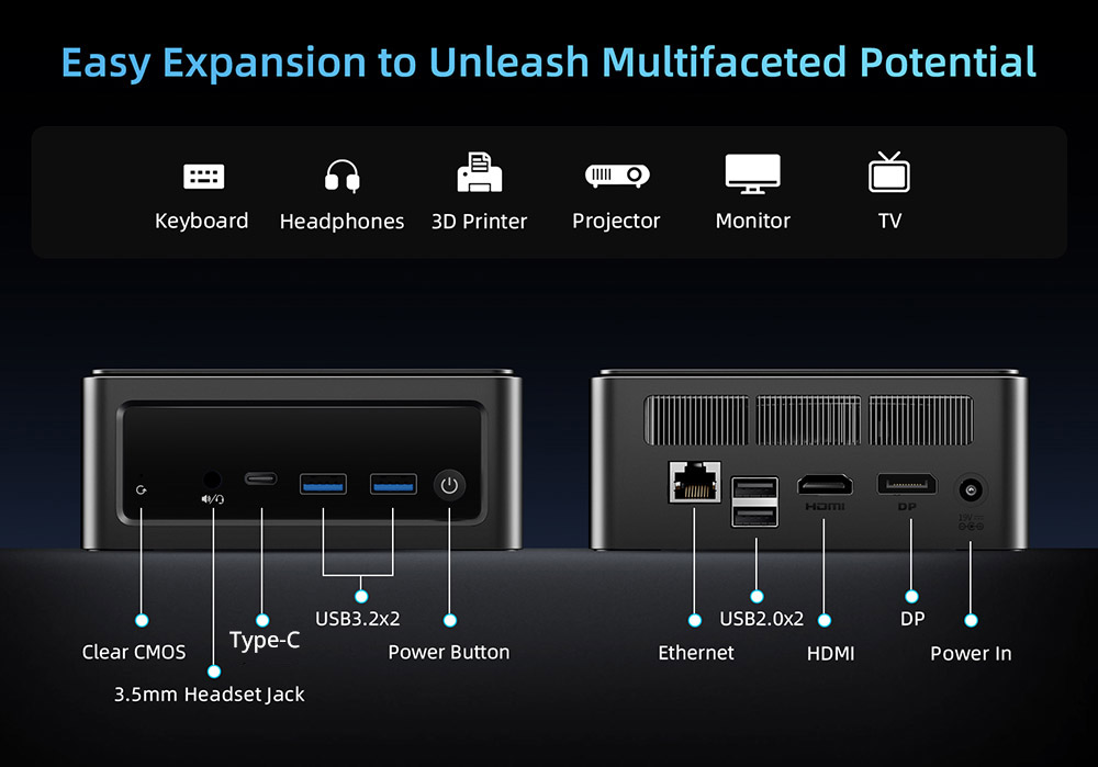 BMAX B9 Power Mini PC  Intel Core i9-12900H 14 Cores Max 5 0GHz  24GB LPDDR5 RAM 1TB SSD  DP HDMI Type-C 4K Triple Display  Sup