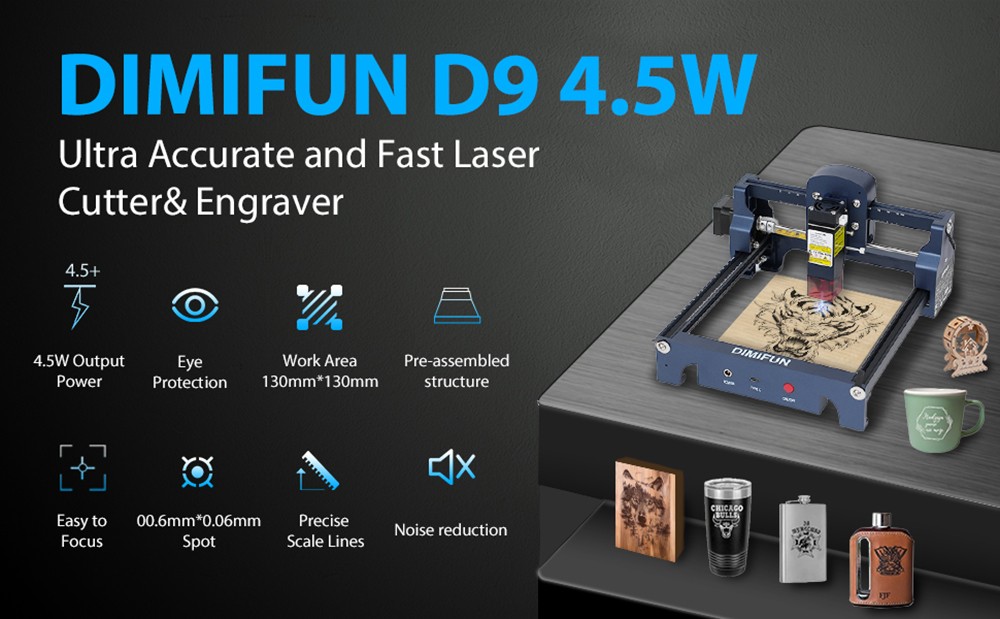 DIMIFUN D9 A45 4 5W Portable Laser Engraving Machine  Eye Protection  10000mm/min Speed  0 06mm Spot  130*130mm  Noise Reductio