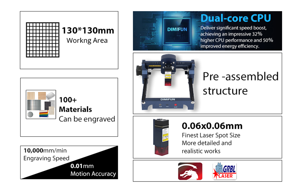 DIMIFUN D9 A45 4 5W Portable Laser Engraving Machine  Eye Protection  10000mm/min Speed  0 06mm Spot  130*130mm  Noise Reductio