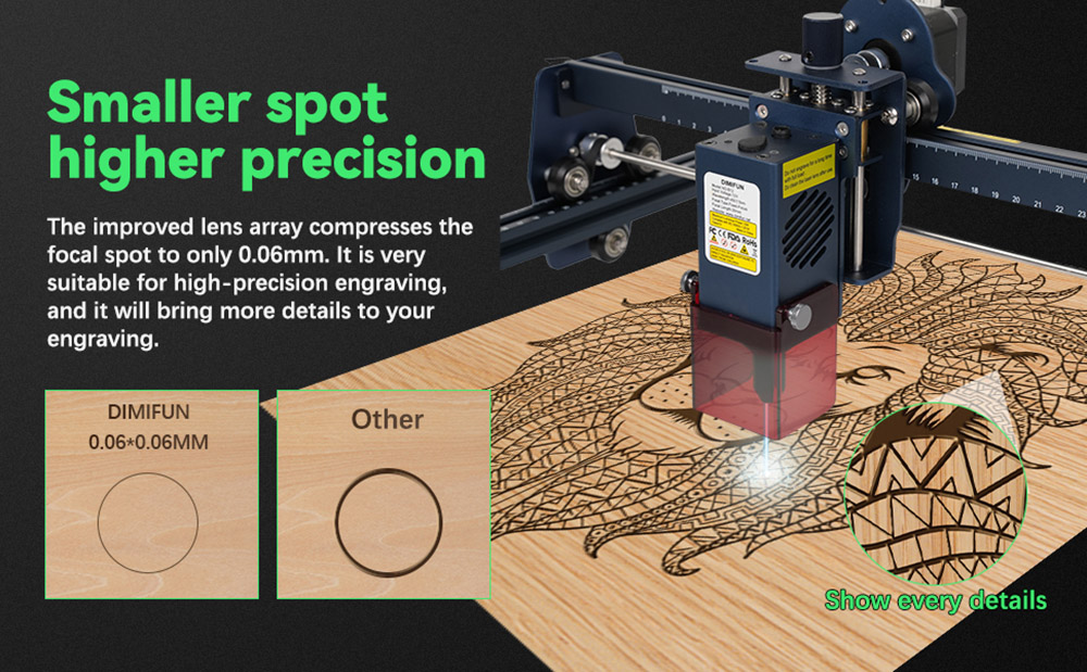 DIMIFUN DM6 B12 12W Laser Engraving Machine  Eye Protection  0 01mm Accuracy  0 06mm Spot  12000mm/min Speed  330*330mm - EU Pl