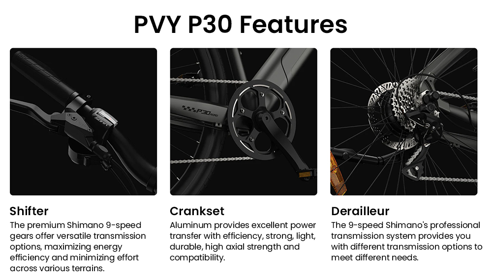 PVY P30 Electric Bike  500W Motor  36V 13 5Ah Battery  27 5*2 1-inch Tire  32km/h Max Speed  100km Max Range  Hydraulic Disc Br