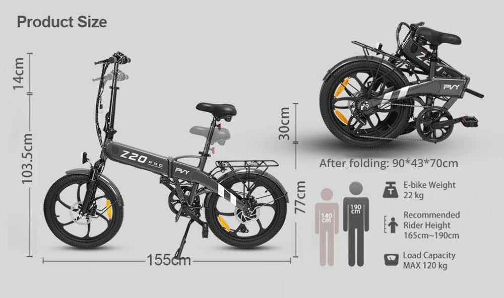 PVY Z20 Pro Electric Bike  250W Hub Motor  36V 10 4Ah Removable Battery  20 Inch Tire  25km/h Max Speed  80-100km Range  Mechan