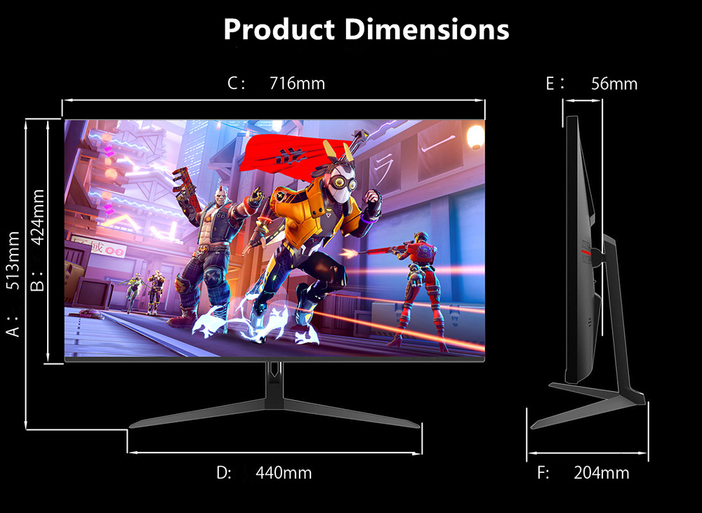 FYHXele FY32QH 32-inch Monitor  2560*1440 WQHD 16:9 IPS Screen  165Hz Refresh Rate  1ms  MPRT  Response Time  100% sRGB  3000:1