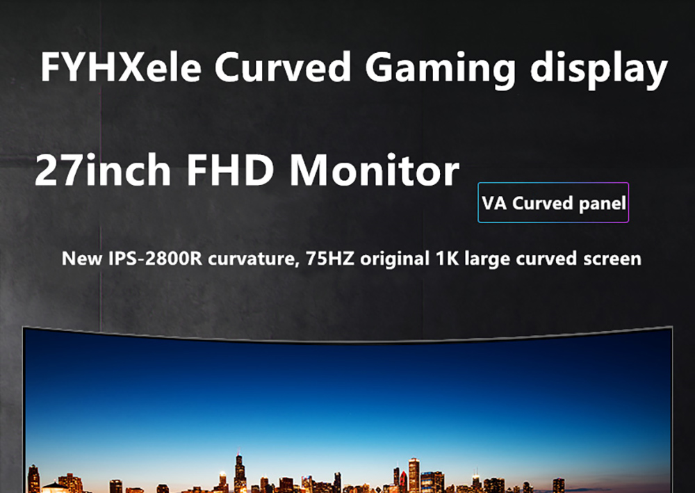 FYHXele FY27FMC-B 27-inch 2800R Curved Gaming Monitor  1920*1080 FHD 16:9 VA Screen  75Hz Refresh Rate  2ms Response Time  99% 