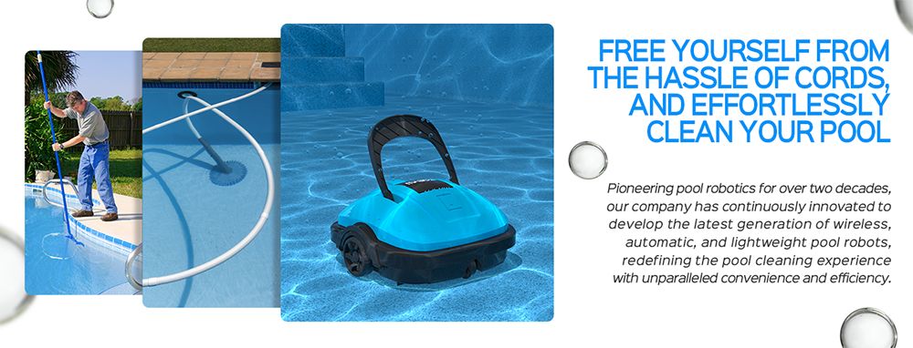 WYBOT WY1102 Cordless Pool Robot Vacuum  Dual Motor  Max 50min Runtime  Up to 525sq ft  for Flat-bottom Pools  Blue