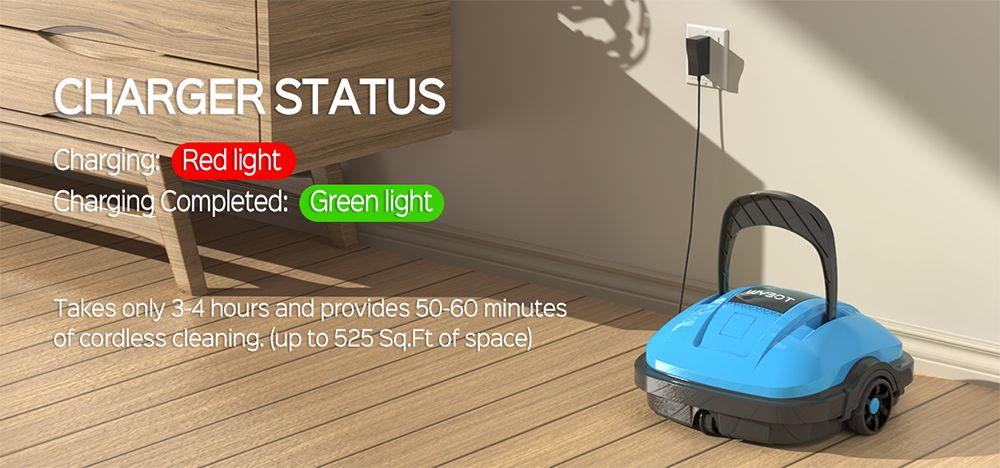 WYBOT WY1102 Cordless Pool Robot Vacuum  Dual Motor  Max 50min Runtime  Up to 525sq ft  for Flat-bottom Pools  Blue