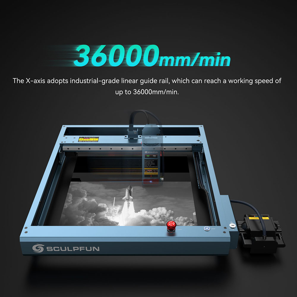 SCULPFUN SF-A9 Laser Engraver Cutter  40W/20W Switchable Laser Power  Auto Air Assist  36000mm/min Engraving Speed