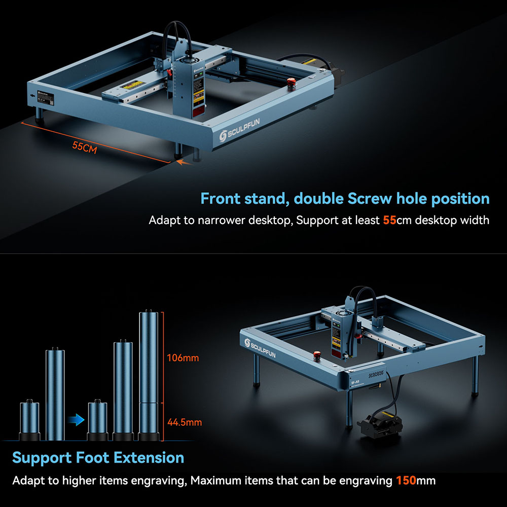 SCULPFUN SF-A9 Laser Engraver Cutter  40W/20W Switchable Laser Power  Auto Air Assist  36000mm/min Engraving Speed