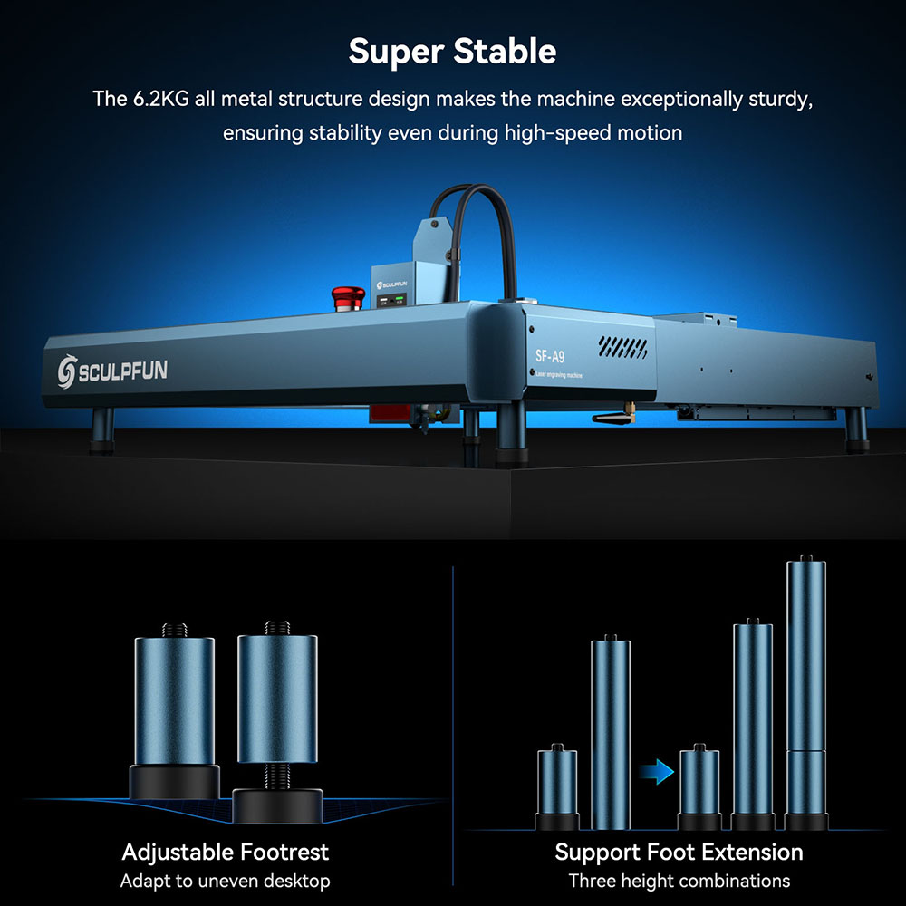 SCULPFUN SF-A9 Laser Engraver Cutter  40W/20W Switchable Laser Power  Auto Air Assist  36000mm/min Engraving Speed