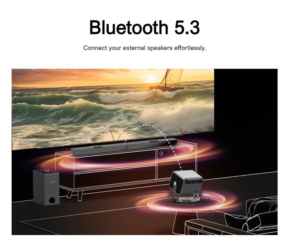 ULTIMEA Nova C40 Projector with Gimbal Stand  600 ANSI  4K Decoding  Native 1080P  Bluetooth 5 3  Android TV 11 0  Dolby Audio 